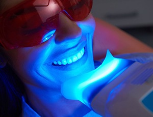 young woman getting her teeth whitening in-office 